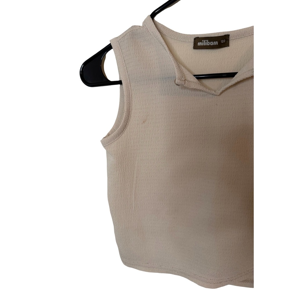 Milibam Beige Textured Sleeveless Crop Top Notched Neckline Neutral Size 120 - Picture 3 of 4